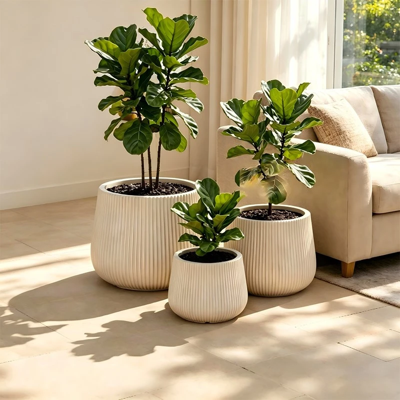 Fiberglass Nordic Striped Round Planter Pot1 Fiberglass Nordic Striped Round Planter Pot1