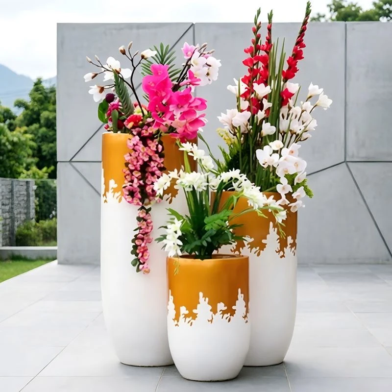 Orange-edged Fiberglass Planter Pot