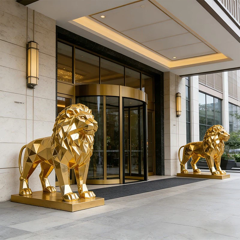 Gold Geometric Lion Sculpture5 Gold Geometric Lion Sculpture5